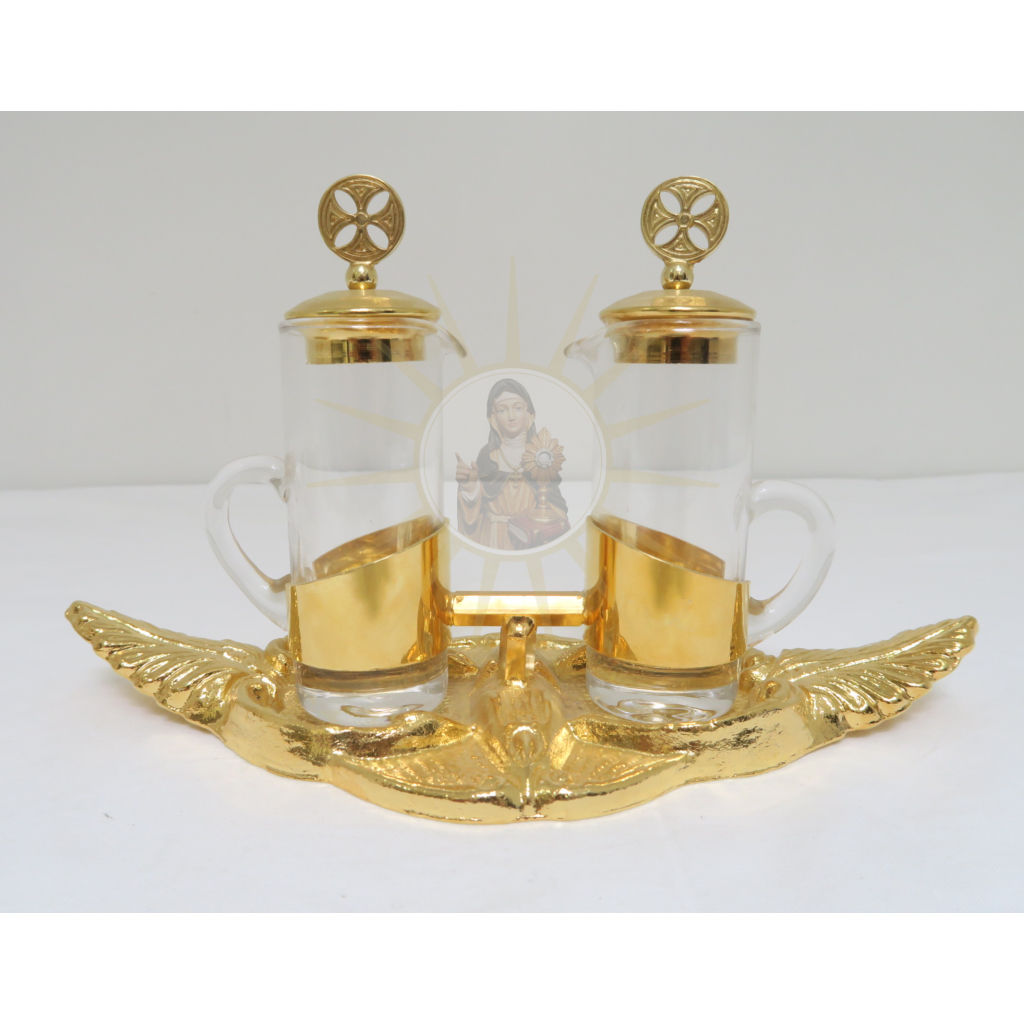 Cruets auf PalmblattTablett in goldener Bronze Sveta Klara